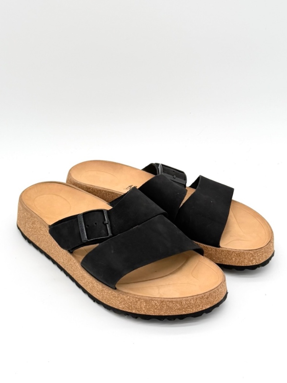 Birkenstock Papillio Almina Black Nubuck Leather Platform Wedge Sandals 42